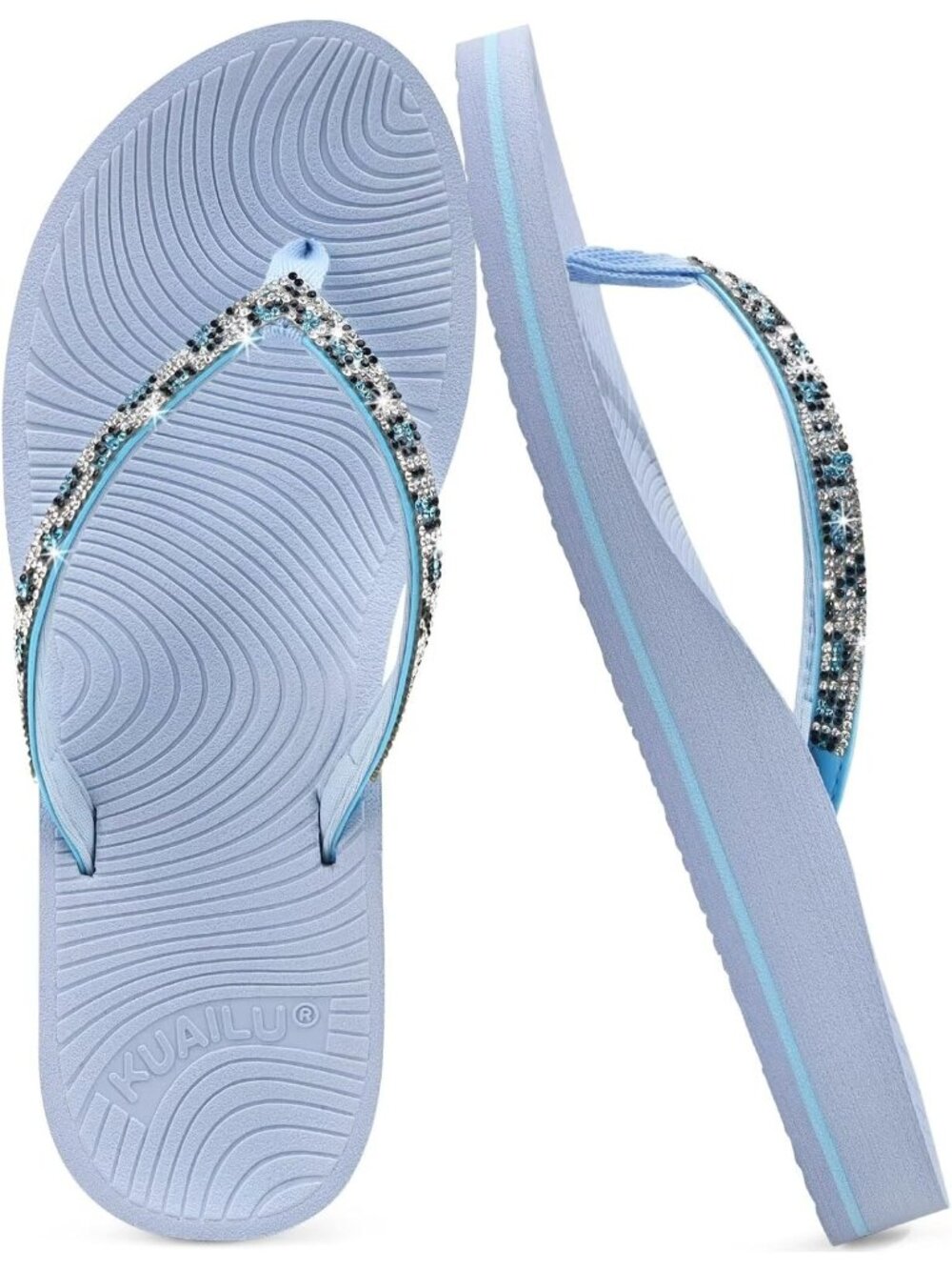 🆕Women's Blue Rhinestone Flip Flops Arch Support Yoga Mat Cushion Sandals
